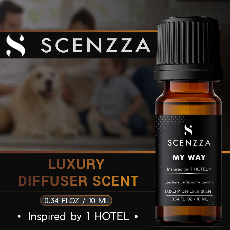 SCENZZA My Way Luxury Diffuser Scent Inspired by 1 Hotel® Miami Beach – Fresh & Woodsy Fragrance with Leather & Sandalwood- Fragrance Scent for Ultrasonic & Waterless Diffusers – 10 Ml / 0.34 Fl Oz